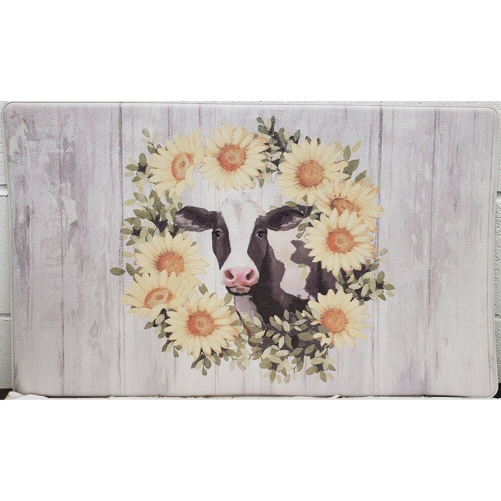Anti-Fatigue Non Slip PVC Kitchen Floor Mat (18"x30") FARM COW & SUNFLOWERS, HL